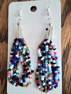 Native American Beaded Multicolored Seed Bead Drop Earrings